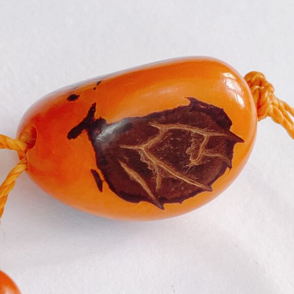 VTG 1970s Tagua Nut Wood Necklace Boho Artisan Long Natural Statement Jewelry - Picture 6 of 13